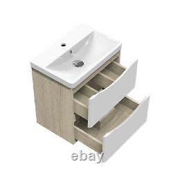 Wall Hung Bathroom Vanity Unit with Gelcoat Resin Stone Basin Storage Two Drawer