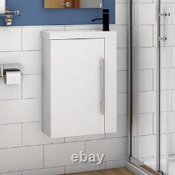 Wall Hung Cloakroom Sink Vanity Unit White/Grey/Oak Small 440mm Door Furniture