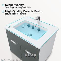 Wall Hung Grey Bathroom Vanity Unit Ceramics Basin Storage Cabinet With Mirror