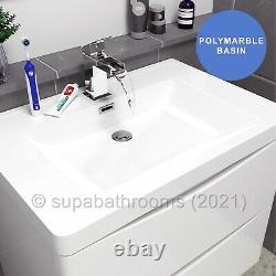 Wall Hung Vanity Basin Unit 2 Drawer White Gloss Cabinet Smile Bathroom 700