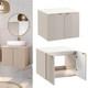 Wall Hung Vanity Unit 600mm Bathroom Cabinet Ribbed Beige White Countertop Cara