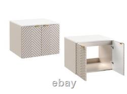 Wall Hung Vanity Unit 600mm Bathroom Cabinet Ribbed Beige White Countertop Cara