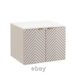 Wall Hung Vanity Unit 600mm Bathroom Cabinet Ribbed Beige White Countertop Cara