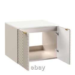 Wall Hung Vanity Unit 600mm Bathroom Cabinet Ribbed Beige White Countertop Cara