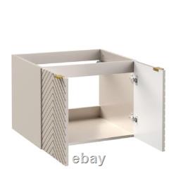 Wall Hung Vanity Unit 600mm Bathroom Cabinet Ribbed Beige White Countertop Cara