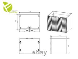 Wall Hung Vanity Unit 600mm Bathroom Cabinet Ribbed Beige White Countertop Cara