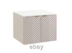 Wall Hung Vanity Unit 600mm Bathroom Cabinet Ribbed Beige White Countertop Cara