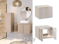 Wall Hung Vanity Unit 600mm Bathroom Cabinet Ribbed Cashmere Beige Counter Cara