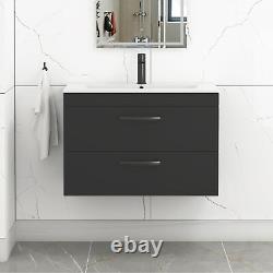 Wall Hung Vanity Unit Bathroom Furniture Storage Cabinet 2 Drawer 500/600/800mm