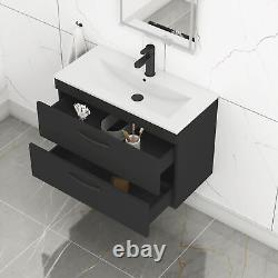 Wall Hung Vanity Unit Bathroom Furniture Storage Cabinet 2 Drawer 500/600/800mm