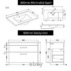 Wall Hung Vanity Unit Bathroom Furniture Storage Cabinet 2 Drawer 500/600/800mm