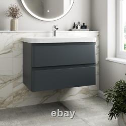 Wall Mounted Bathroom Vanity Unit Basin Sink Storage Furniture Cabinet 800 Grey