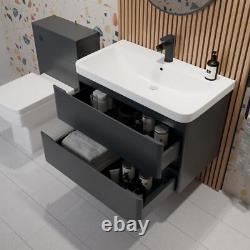 Wall Mounted Bathroom Vanity Unit Basin Sink Storage Furniture Cabinet 800 Grey