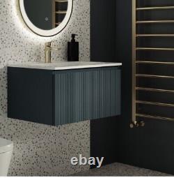 Wall hung bathroom vanity unit fluted design Smoked Sage colour finish 600mm BA