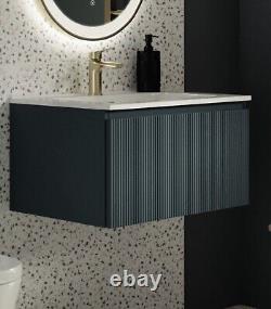 Wall hung bathroom vanity unit fluted design Smoked Sage colour finish 600mm BA