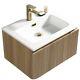 Wall Hung Bathroom Vanity Unit Fluted Design Oak Colour Finish (one Drawer) Oak