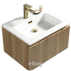 Wall hung bathroom vanity unit fluted design oak colour finish (one drawer) OAK