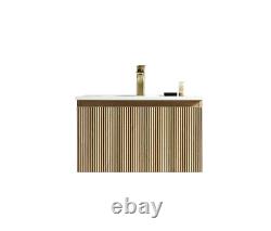 Wall hung bathroom vanity unit fluted design oak colour finish (one drawer) OAK