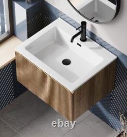 Wall hung bathroom vanity unit fluted design oak colour finish (one drawer) OAK