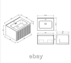 Wall hung bathroom vanity unit fluted design oak colour finish (one drawer) OAK