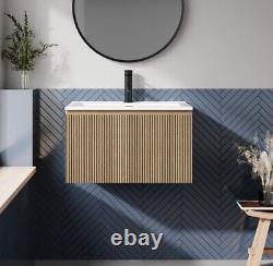 Wall hung bathroom vanity unit fluted design oak colour finish (one drawer) OAK