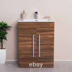 Walnut Bathroom Furniture Vanity Unit & Basin Storage Tall Cabinet Soft Close