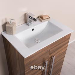 Walnut Bathroom Furniture Vanity Unit & Basin Storage Tall Cabinet Soft Close