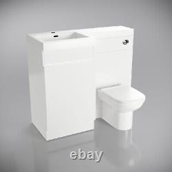 White 1000 mm Left Hand Side Vanity Basin Unit with Toilet Pan and WC Unit