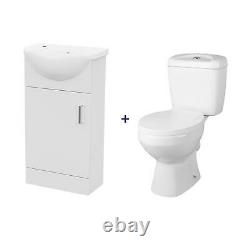 White 410mm Cloakroom Basin Sink Vanity Cabinet Unit with WC Toilet Set Dyon