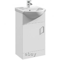 White 450mm One Door Bathroom Cabinet Basin Sink Vanity Unit Chrome Tap & Waste