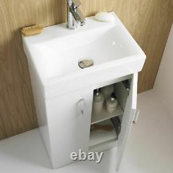 White 450mm Two Door Bathroom Cabinet Basin Sink Vanity Unit WITH Tap & Waste