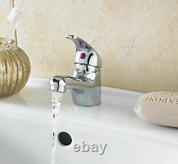 White 450mm Two Door Bathroom Cabinet Basin Sink Vanity Unit WITH Tap & Waste