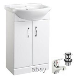 White 550mm Bathroom Cloakroom Vanity Unit Cupboard Cabinet WITH Tap & Waste