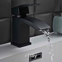 White 550mm Two Door Bathroom Cabinet Basin Sink Vanity Unit Black Tap & Waste