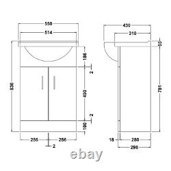 White 550mm Two Door Bathroom Cabinet Basin Sink Vanity Unit Black Tap & Waste