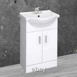White 550mm Two Door Bathroom Cabinet Basin Sink Vanity Unit Chrome Tap & Waste