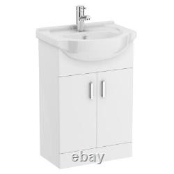 White 550mm Two Door Bathroom Cabinet Basin Sink Vanity Unit Chrome Tap & Waste