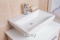 White 600 mm Wall Hung Vanity Basin Sink Unit 2 Drawer Countertop Wash Basin