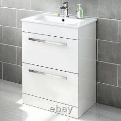 White Basin Vanity Sink Unit Ceramic Bathroom Storage Furniture Drawers 600mm