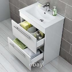 White Basin Vanity Sink Unit Ceramic Bathroom Storage Furniture Drawers 600mm
