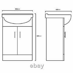 White Bathroom 550mm Vanity Sink Unit Basin Cloakroom Furniture Storage Cabinet