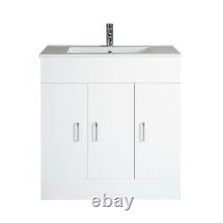 White Bathroom Furniture Vanity Unit Ceramic Basin Sink Cloakroom Cabinet 810mm