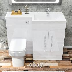 White Bathroom Vanity Unit Sink Cabinet Right Hand Basin Storage with WC Toilet