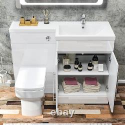 White Bathroom Vanity Unit Sink Cabinet Right Hand Basin Storage with WC Toilet