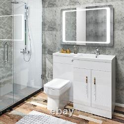 White Bathroom Vanity Unit Sink Cabinet Right Hand Basin Storage with WC Toilet