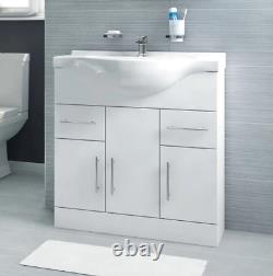 White Bathroom Vanity Unit With Ceramic Basin Gloss Sink White Doors 750MM