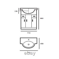 White Bathroom Vanity Unit With Ceramic Basin Gloss Sink White Doors 750MM