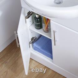 White Bathroom Vanity Unit with Ceramic Basin Sink Gloss White Doors 650MM Wide