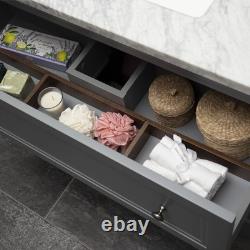 White Bathroom Vanity Unit with Marble Top Sink 2 Drawer Storage Classic 650mm
