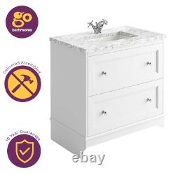 White Bathroom Vanity Unit with Marble Top Sink 2 Drawer Storage Classic 800mm